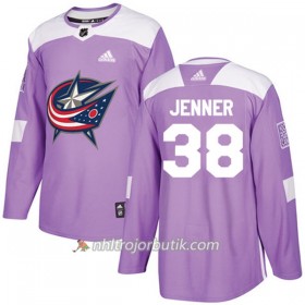 Män Ishockey Blue Jackets Tröja Boone Jenner 38 Adidas 2017-2018 Lila Fights Cancer Practice Authentic